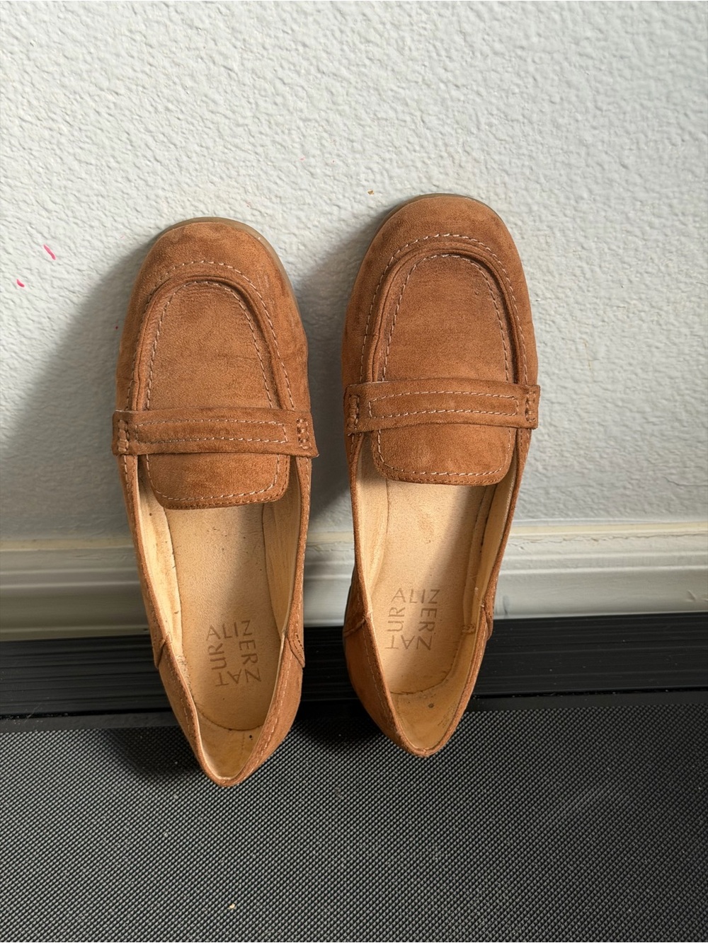 Naturalizer Suede Penny Loafers in Chestnut Brown
